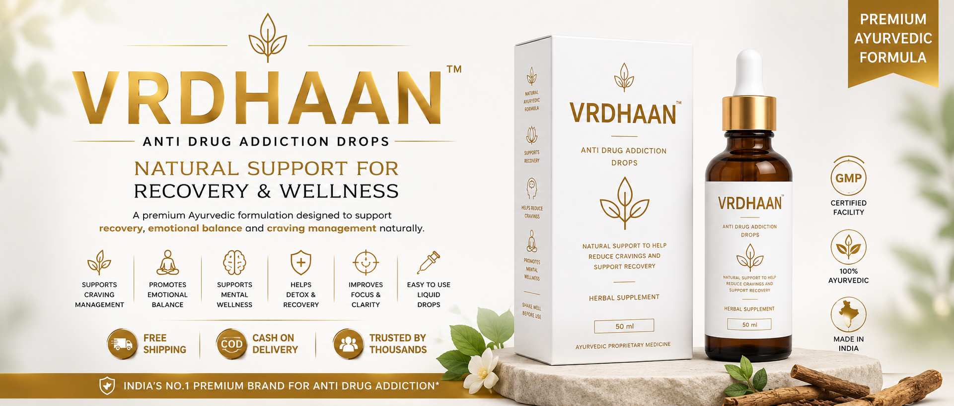 VRDHAAN premium Ayurvedic recovery and wellness support banner